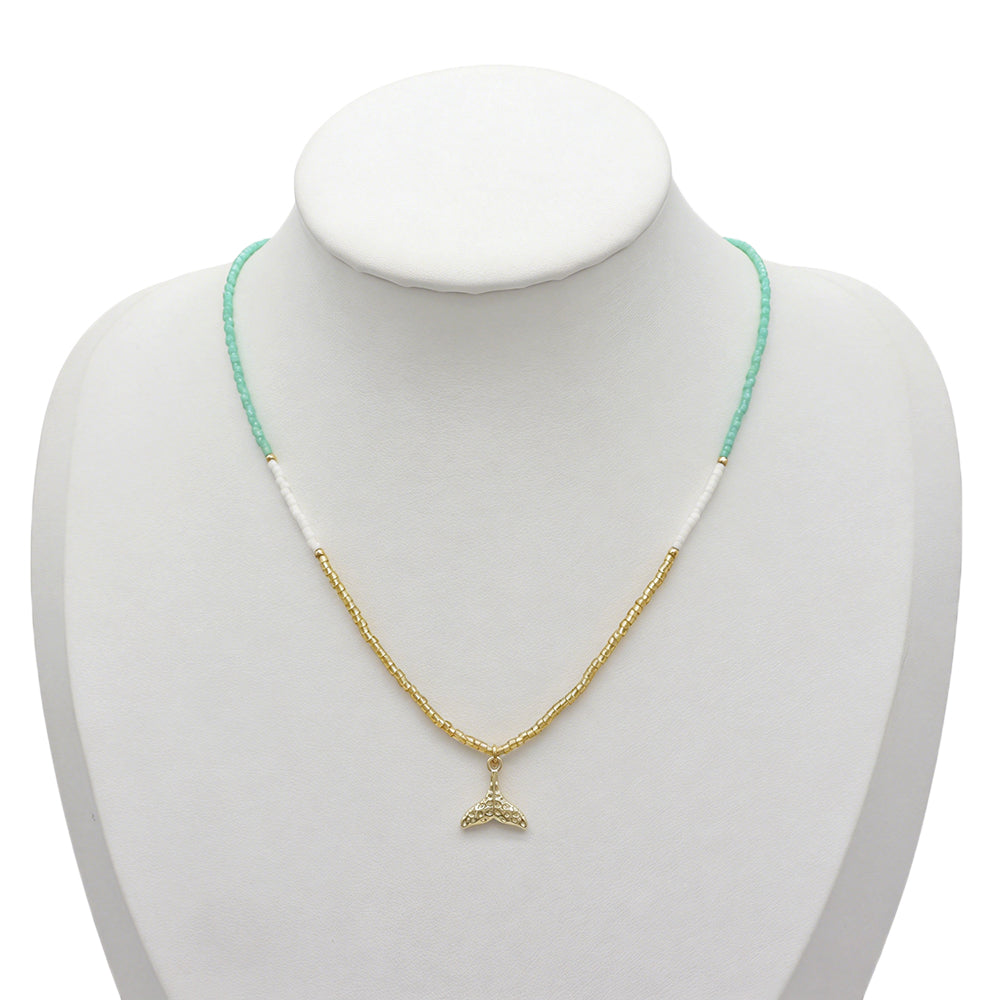 Summer Color Scheme Miyuki Beads Plate Gold Brass CZ Fish Haima Pendant Necklace