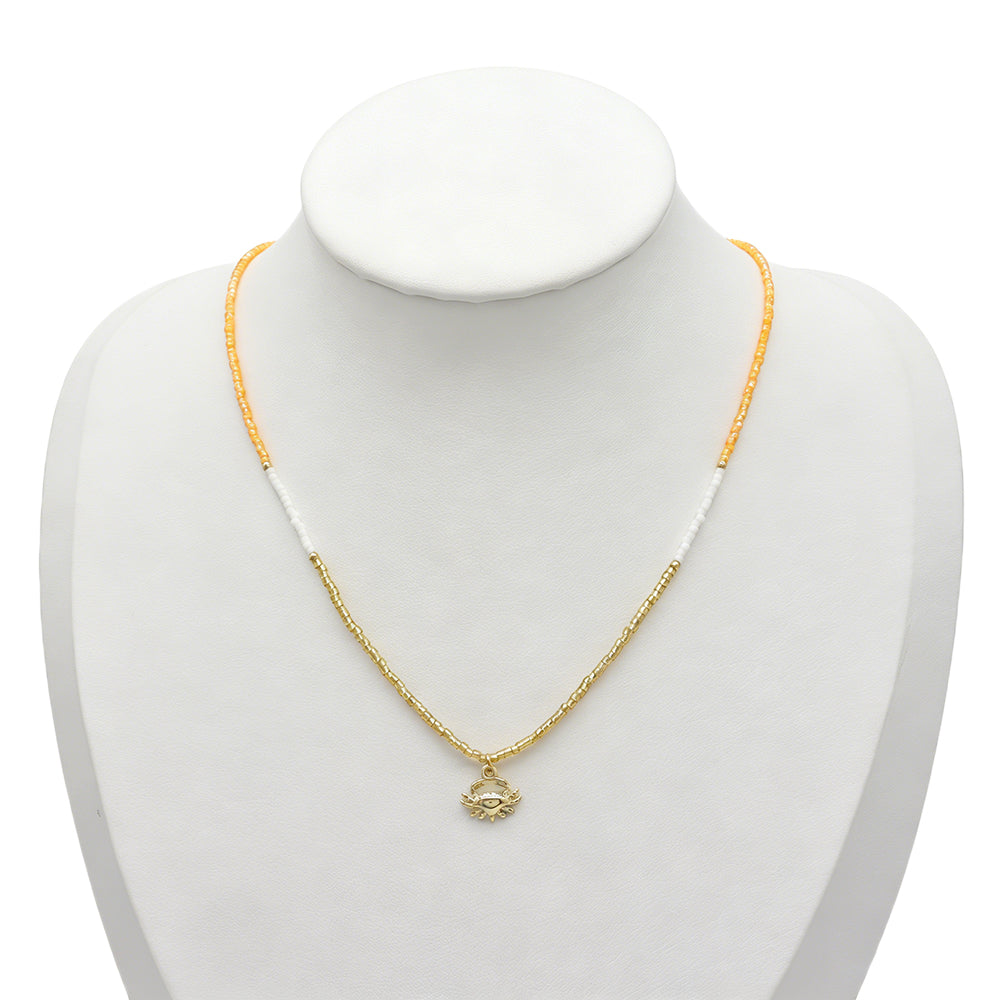 Summer Color Scheme Miyuki Beads Plate Gold Brass CZ Fish Haima Pendant Necklace