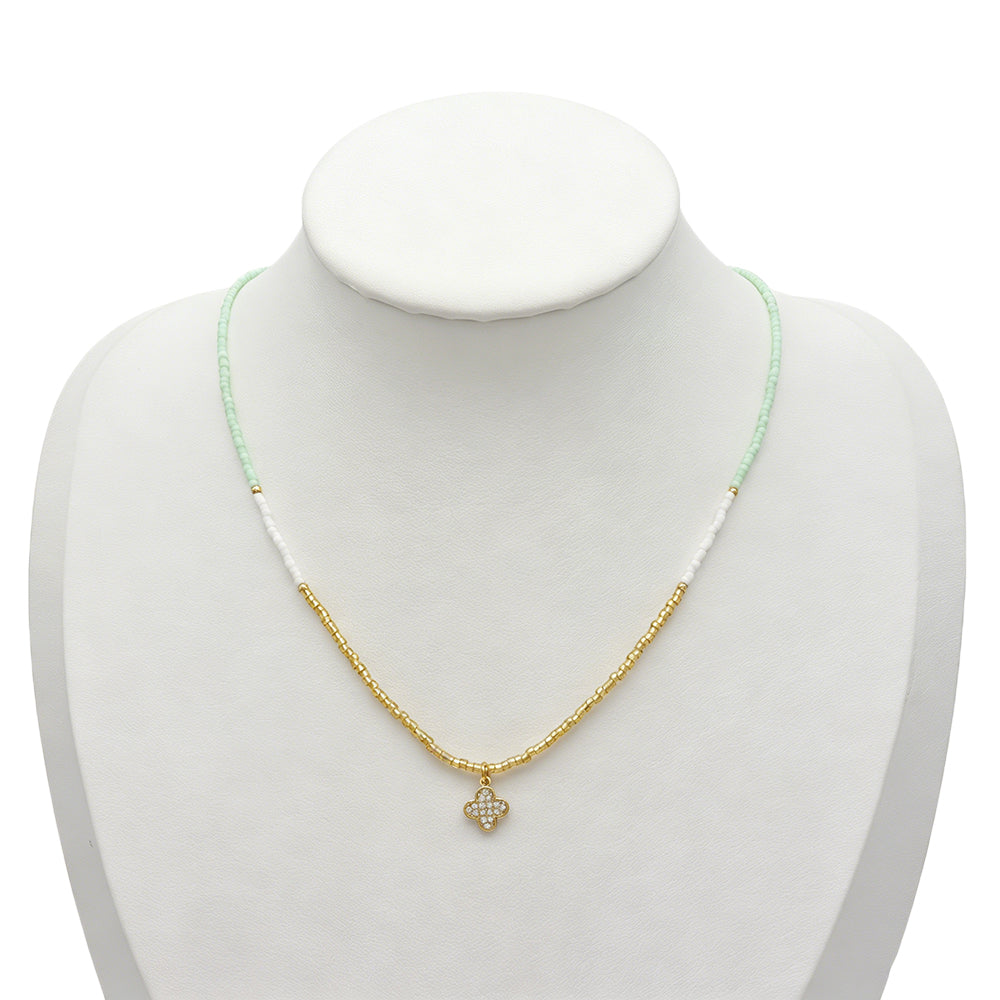 Summer Color Scheme Miyuki Beads Plate Gold Brass CZ Fish Haima Pendant Necklace