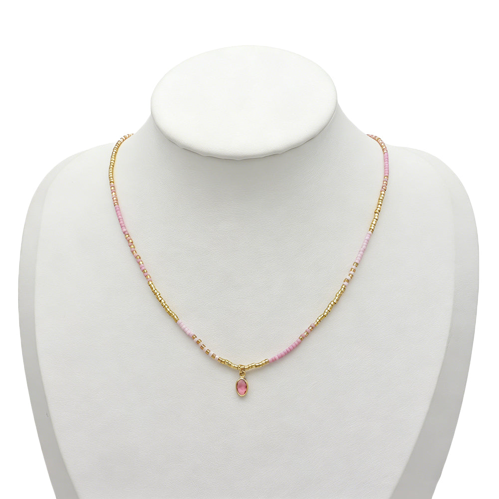 Summer Color Blocking Miyuki Beads Plate Gold Brass CZ Pendant Necklace