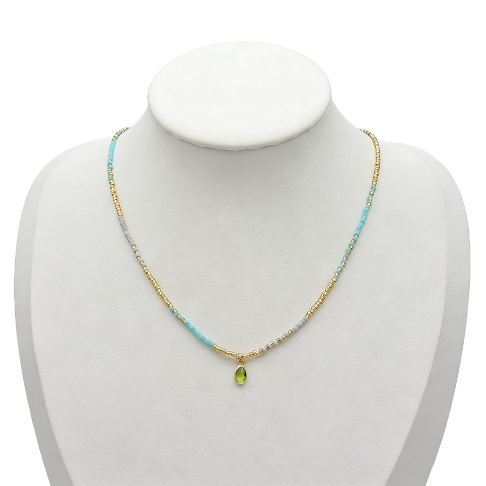 Summer Color Blocking Miyuki Beads Plate Gold Brass CZ Pendant Necklace