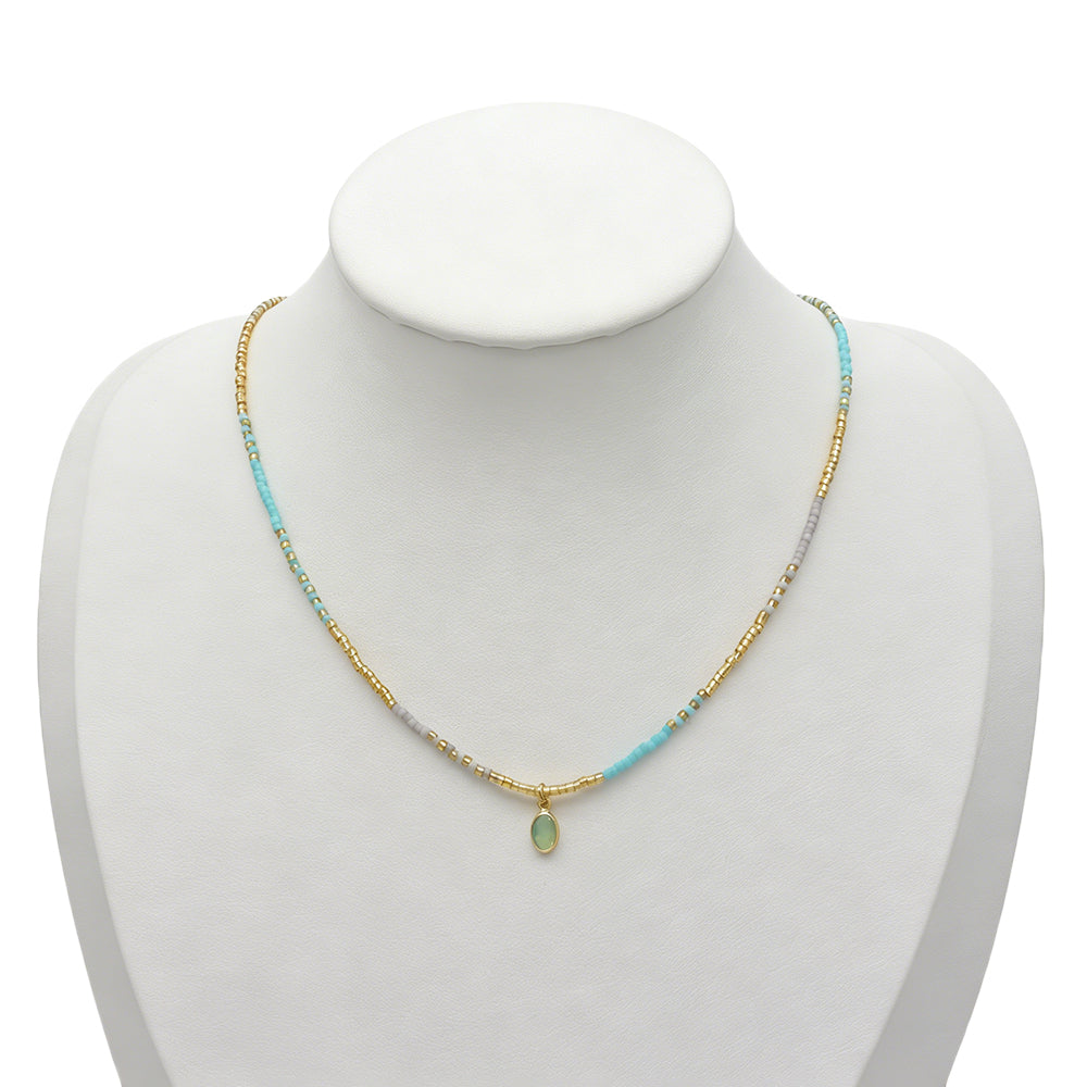 Summer Color Blocking Miyuki Beads Plate Gold Brass CZ Pendant Necklace