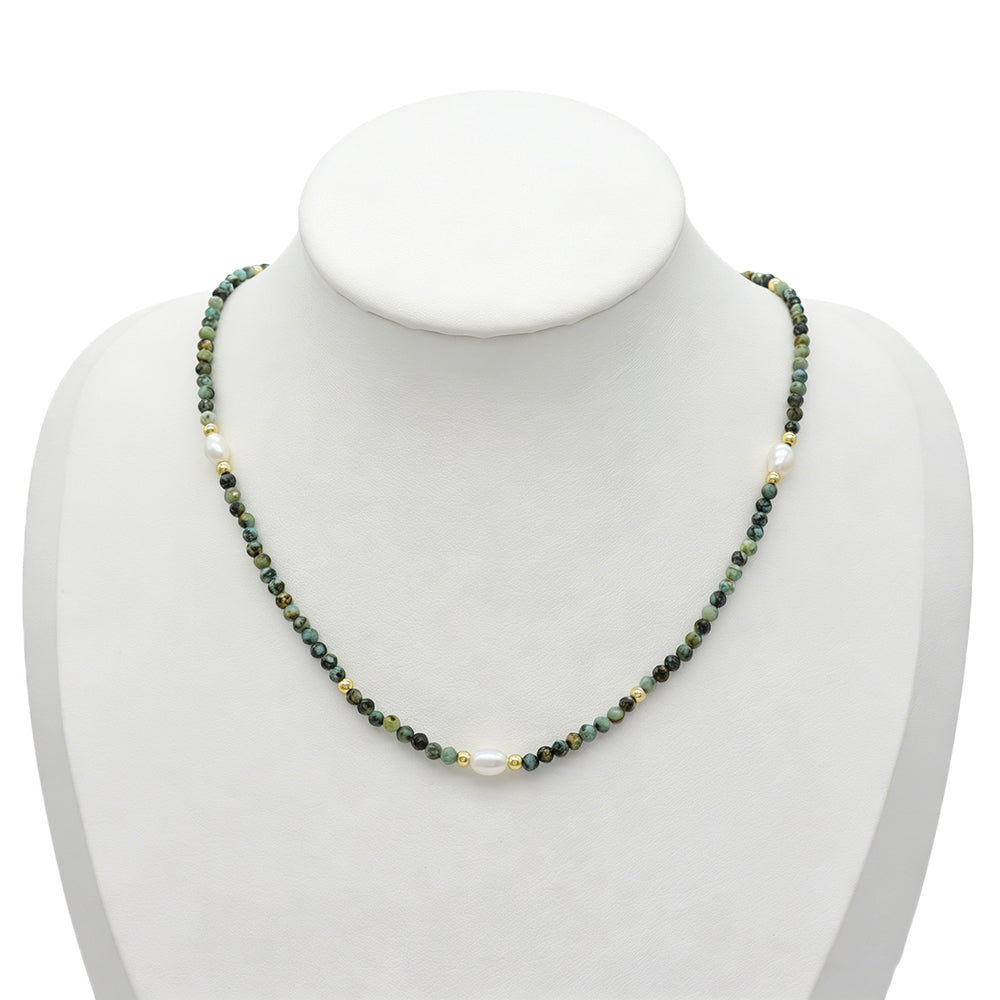 Handmade Natural African Turquoise Beads Miyuki Fresh Water Pearl Whale Tail Pendant Necklace Set