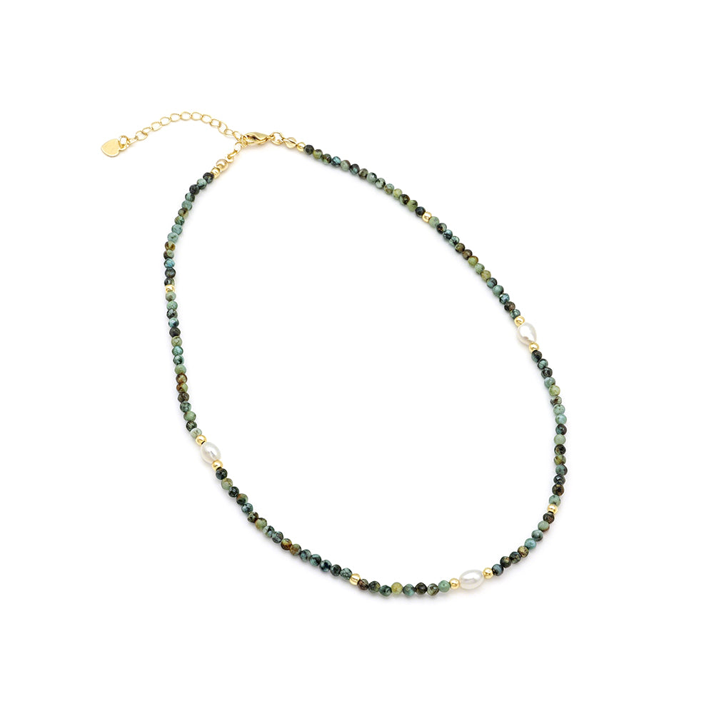 Handmade Natural African Turquoise Beads Miyuki Fresh Water Pearl Whale Tail Pendant Necklace Set