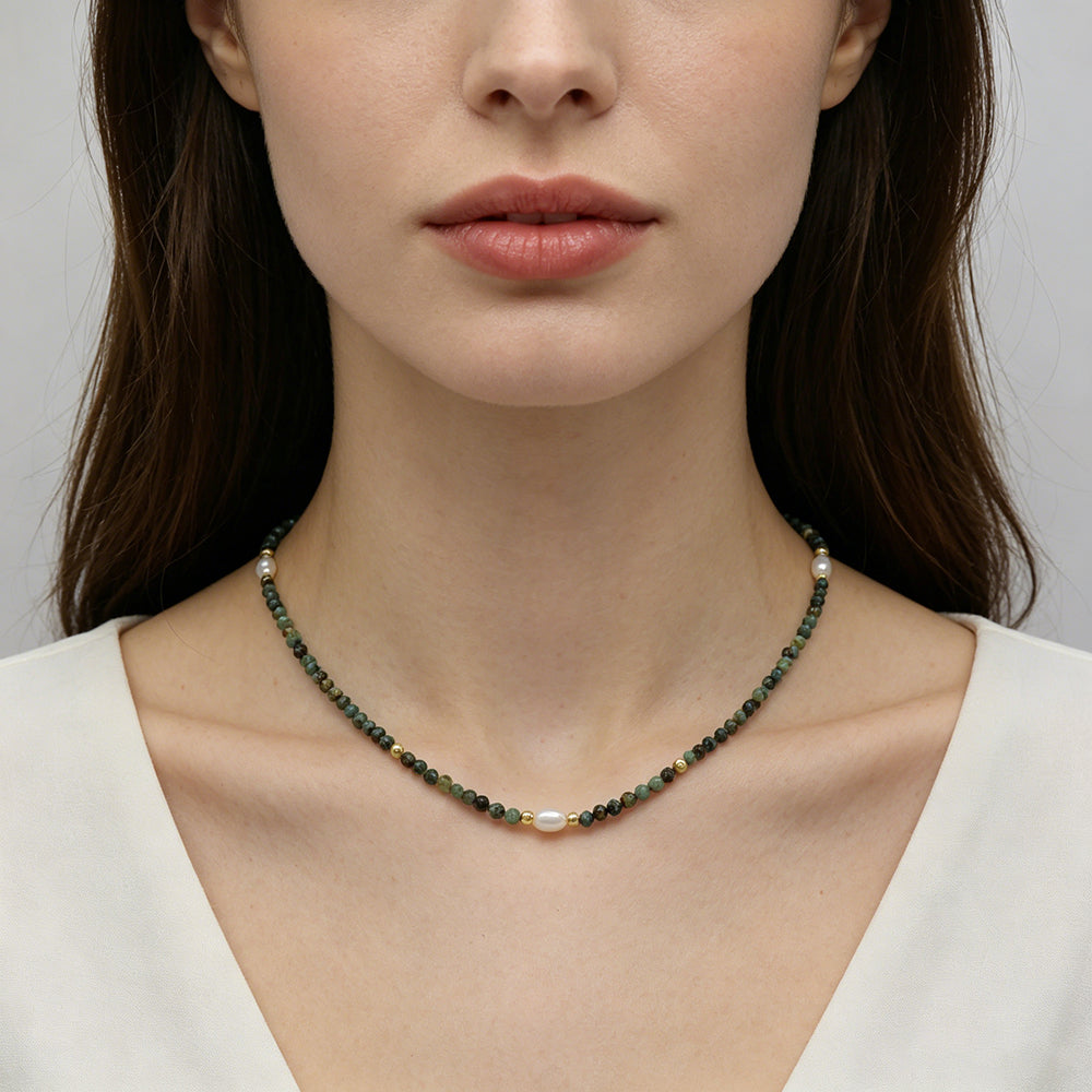 Handmade Natural African Turquoise Beads Miyuki Fresh Water Pearl Whale Tail Pendant Necklace Set