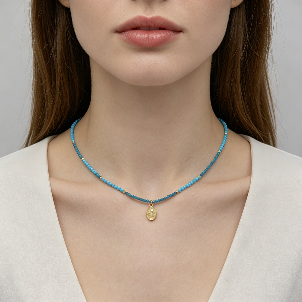 Handmade Natural Turquoise Blue Apatite Beads Ocean Beach Starfish Turtle Coral Pendant Necklace