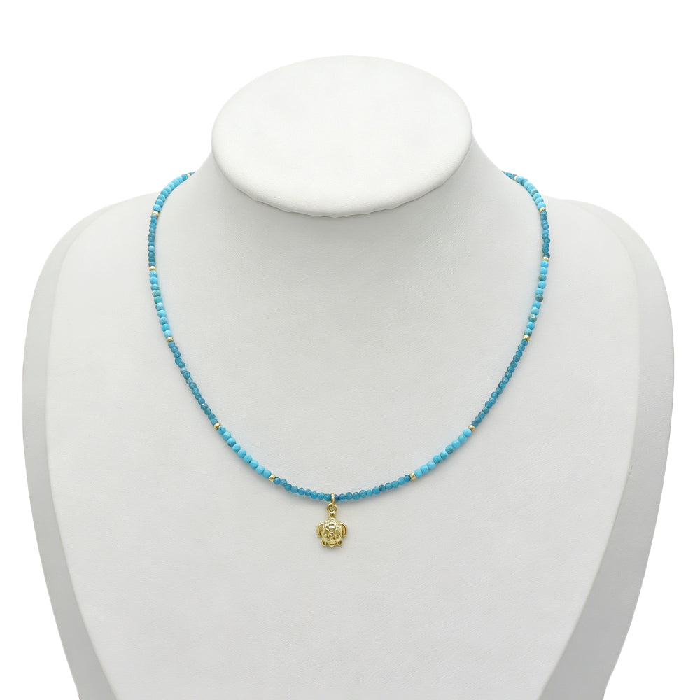 Handmade Natural Turquoise Blue Apatite Beads Ocean Beach Starfish Turtle Coral Pendant Necklace