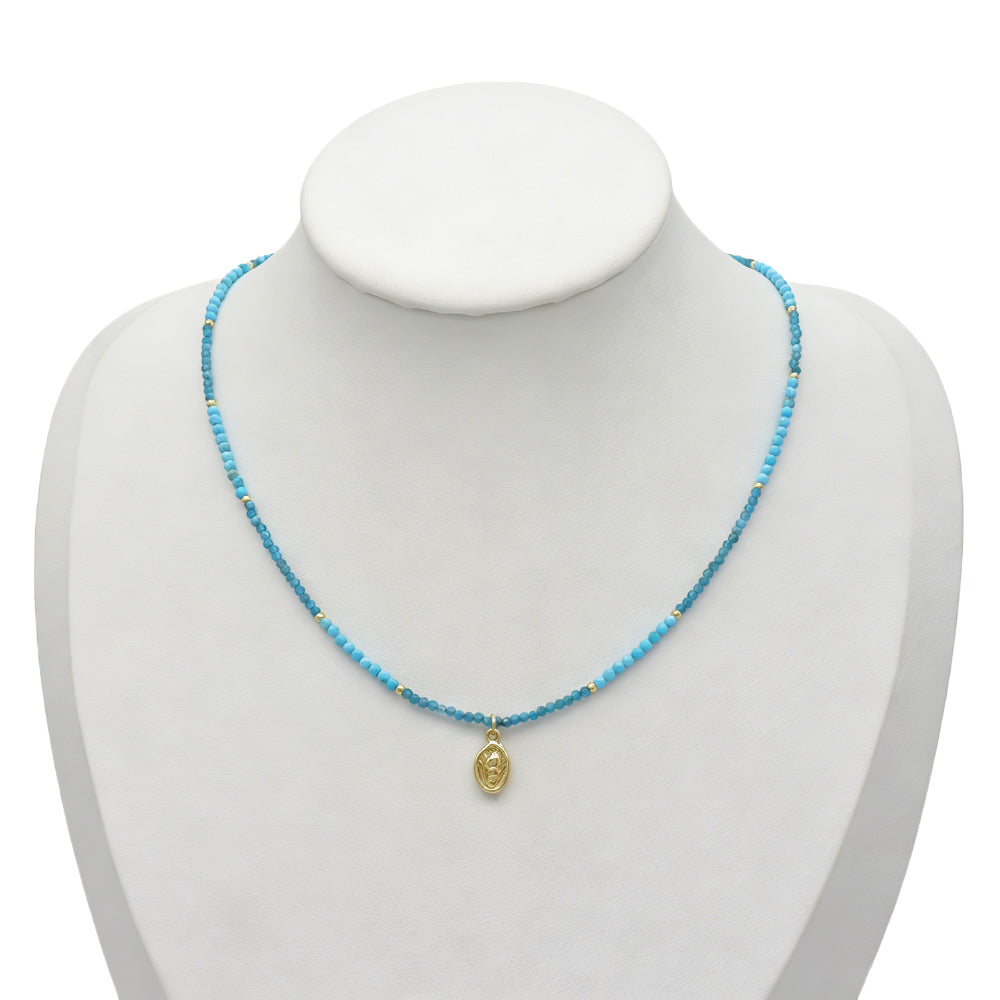 Handmade Natural Turquoise Blue Apatite Beads Ocean Beach Starfish Turtle Coral Pendant Necklace