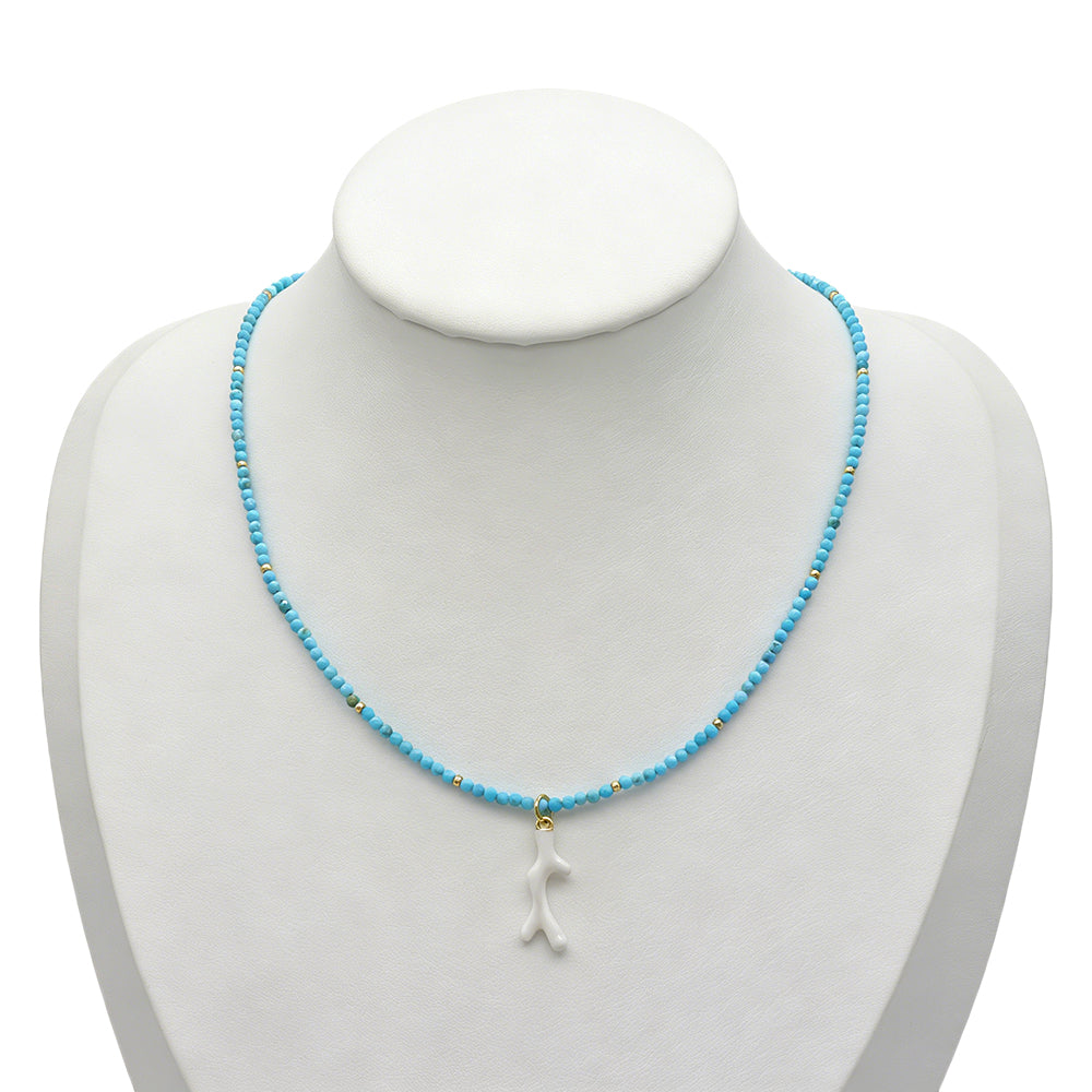 Handmade Natural Turquoise Blue Apatite Beads Ocean Beach Starfish Turtle Coral Pendant Necklace