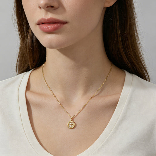 Plating Gold Cross Enamel Pendant Chain Necklace