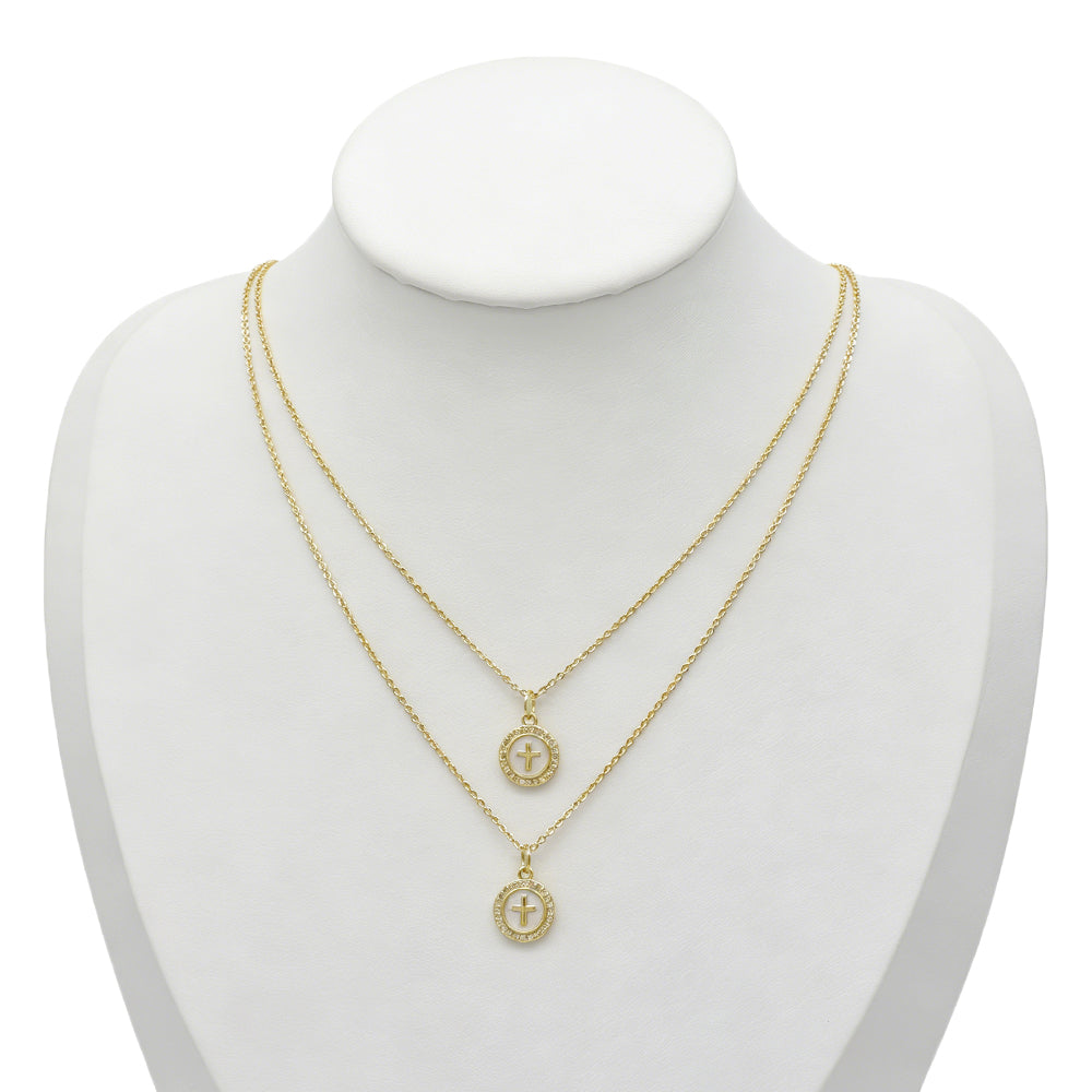 Plating Gold Cross Enamel Pendant Chain Necklace