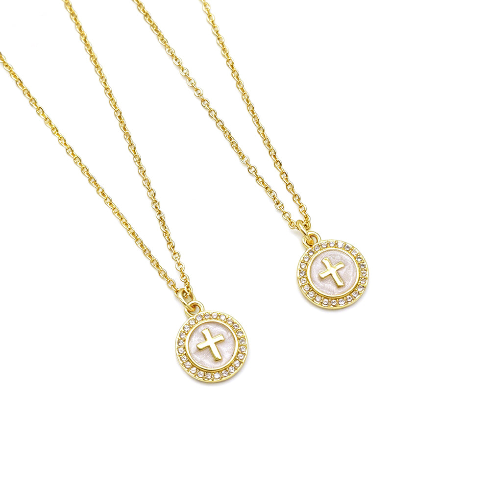 Plating Gold Cross Enamel Pendant Chain Necklace