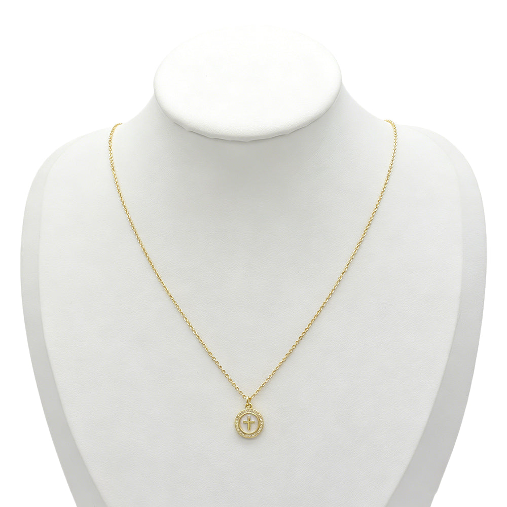 Plating Gold Cross Enamel Pendant Chain Necklace
