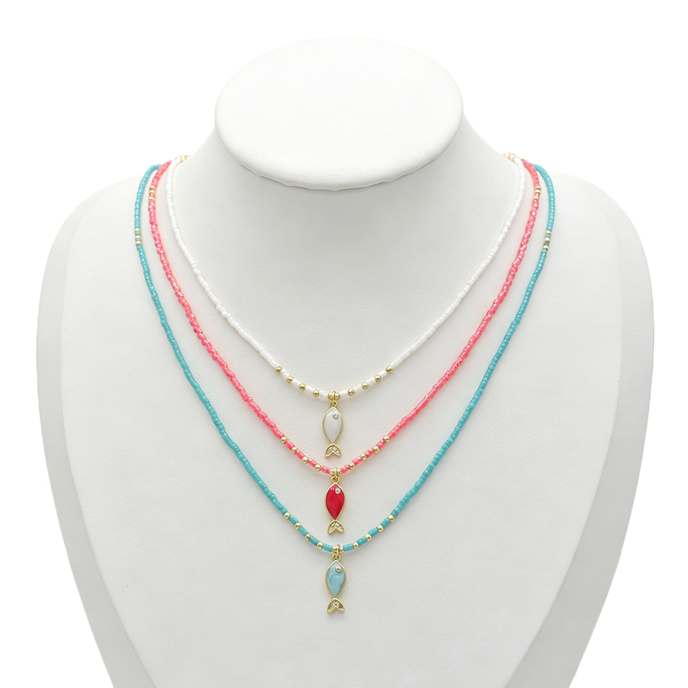 Delica Beads Miyuki Beads Plate Gold Brass Enamel Fish Pendant Necklace