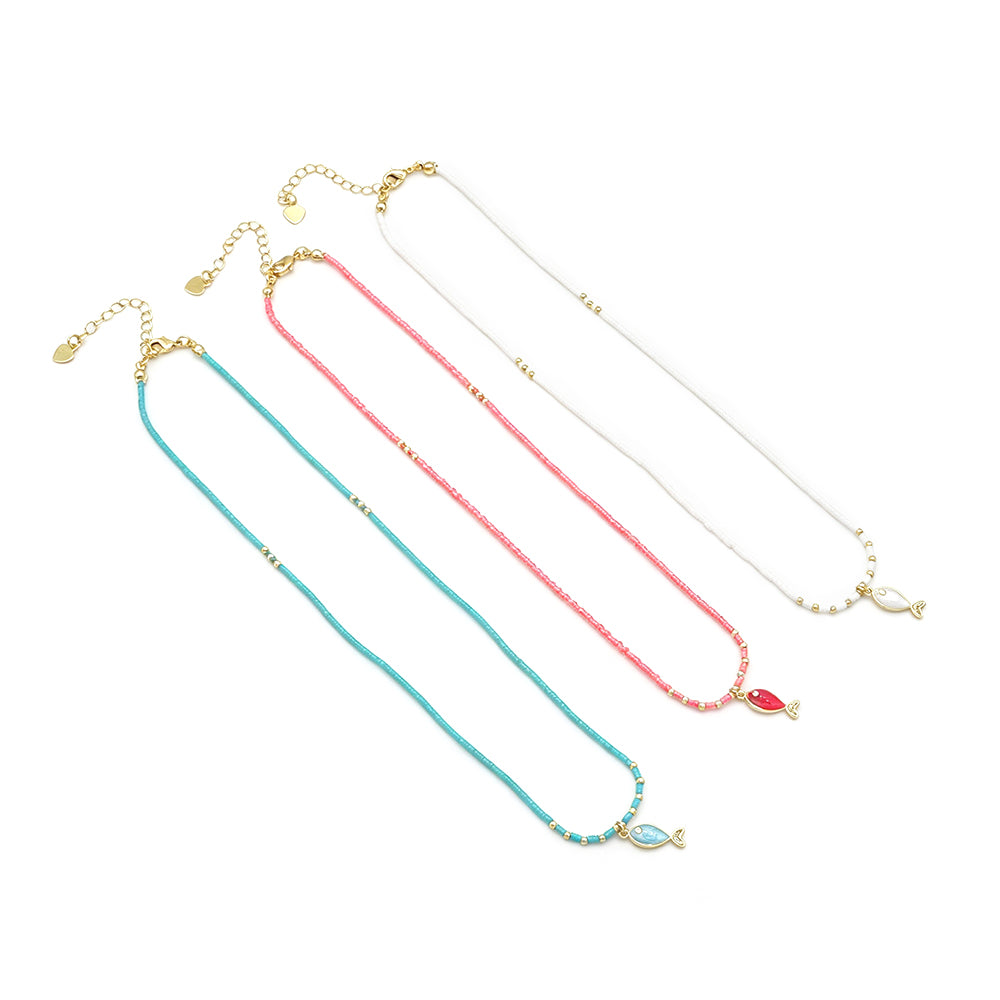 Delica Beads Miyuki Beads Plate Gold Brass Enamel Fish Pendant Necklace