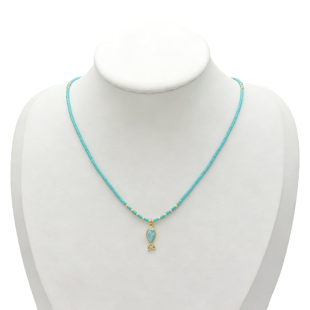 Delica Beads Miyuki Beads Plate Gold Brass Enamel Fish Pendant Necklace