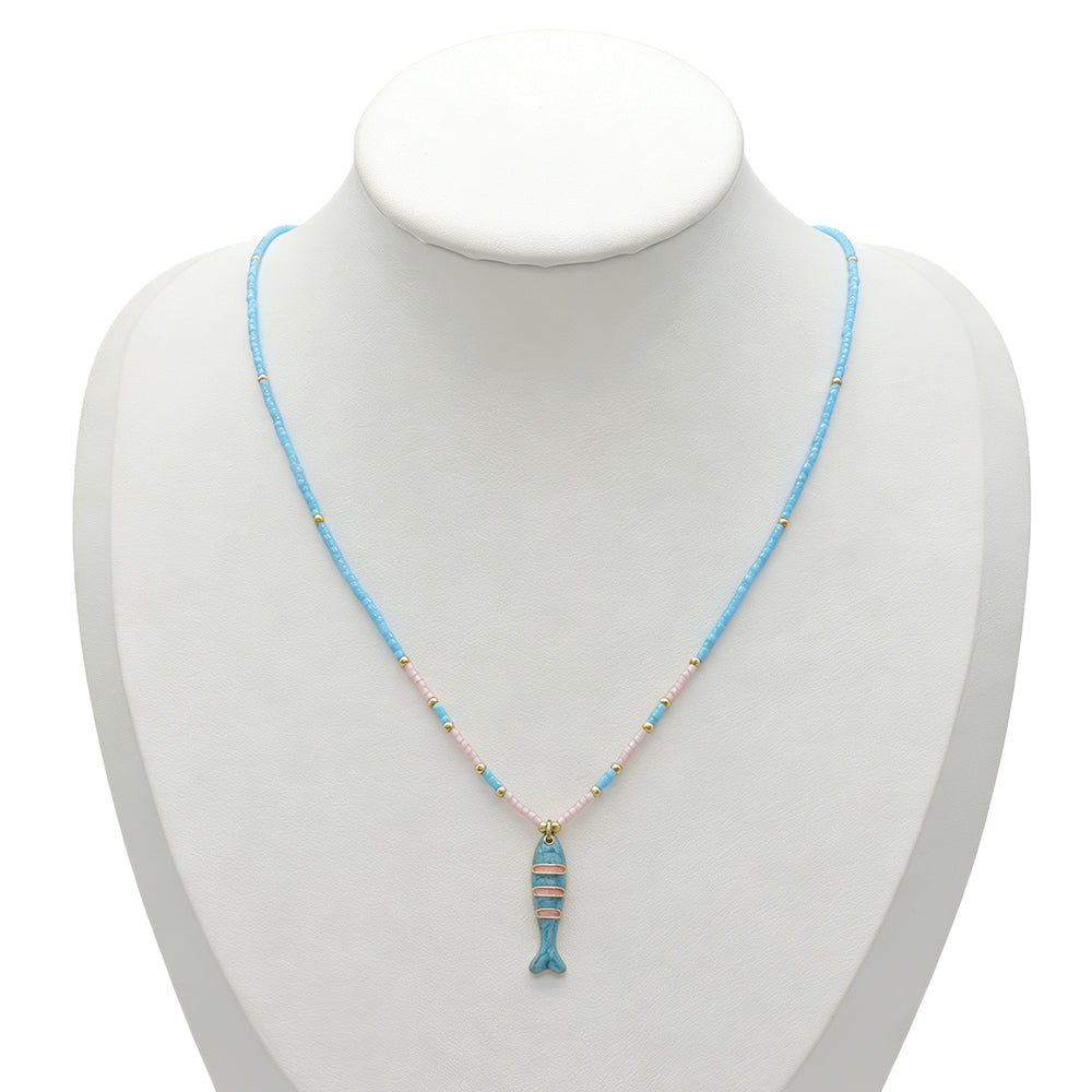 Delica Beads Miyuki Beads Plate Gold Brass Enamel Fish Pendant Necklace