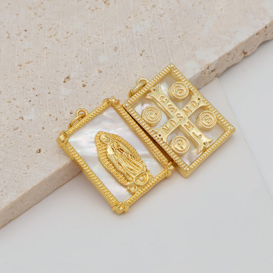 Wholesale Trendy Women Custom Rectangle Shell Cross Jewelry Fashion Gold Plating Shells Necklace Pendant Charm