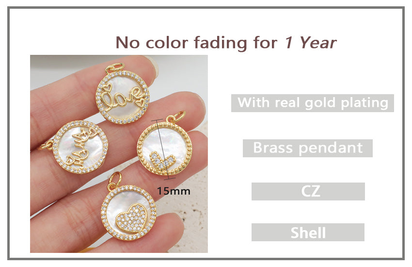New Bulk Sale Round Shell Love Heart Charm Jewelry Necklace Pendant Micro Pave Cz Gold Plated Shells Heart Pendant For Women