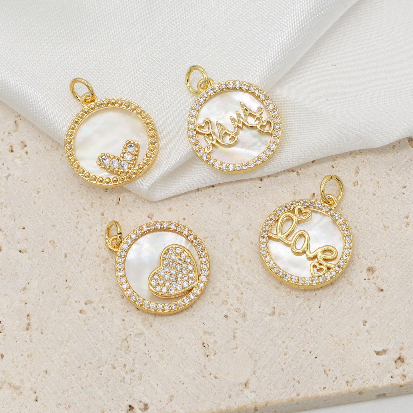 New Bulk Sale Round Shell Love Heart Charm Jewelry Necklace Pendant Micro Pave Cz Gold Plated Shells Heart Pendant For Women