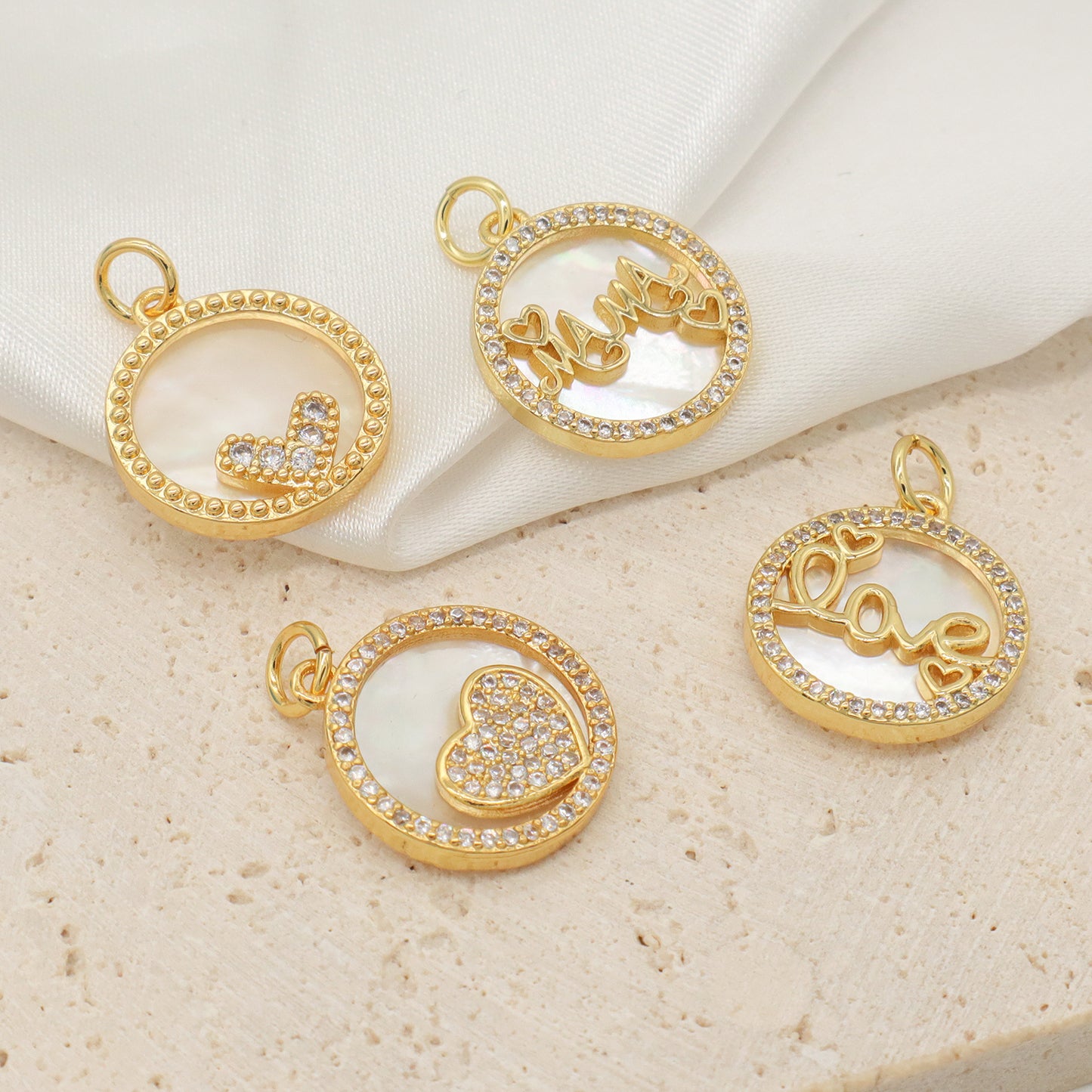 New Bulk Sale Round Shell Love Heart Charm Jewelry Necklace Pendant Micro Pave Cz Gold Plated Shells Heart Pendant For Women