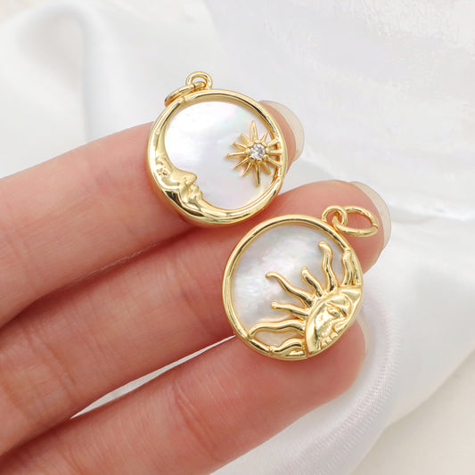 Fashion Wholesale Custom Round Shell Necklace Pendant Jewelry Cz Gold Plated Shells Sun Moon Charm Pendant For Women