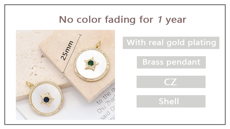 Miss Jewelry Gift Newest Fashion Wholesale Custom Factory Star Charm Necklace Pendant CZ Gold Plated Round Shell Star Pendant