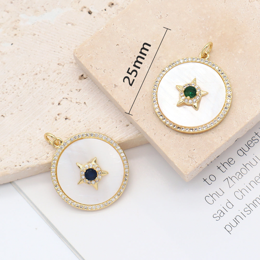 Miss Jewelry Gift Newest Fashion Wholesale Custom Factory Star Charm Necklace Pendant CZ Gold Plated Round Shell Star Pendant
