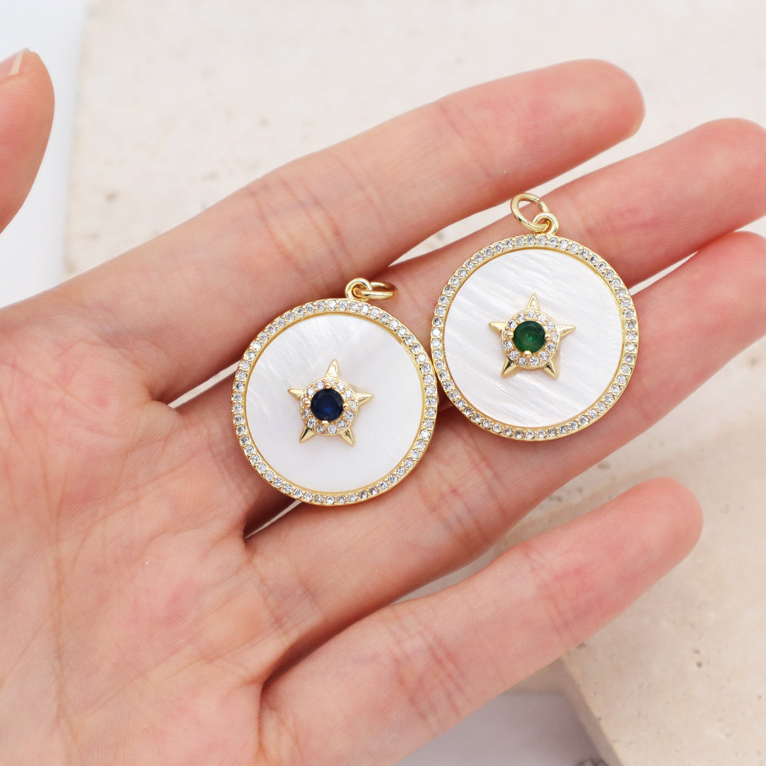 Miss Jewelry Gift Newest Fashion Wholesale Custom Factory Star Charm Necklace Pendant CZ Gold Plated Round Shell Star Pendant