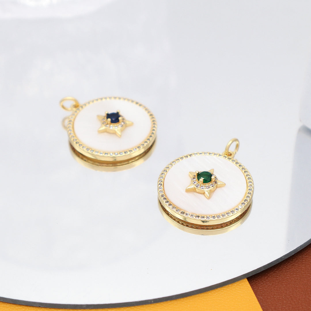 Miss Jewelry Gift Newest Fashion Wholesale Custom Factory Star Charm Necklace Pendant CZ Gold Plated Round Shell Star Pendant