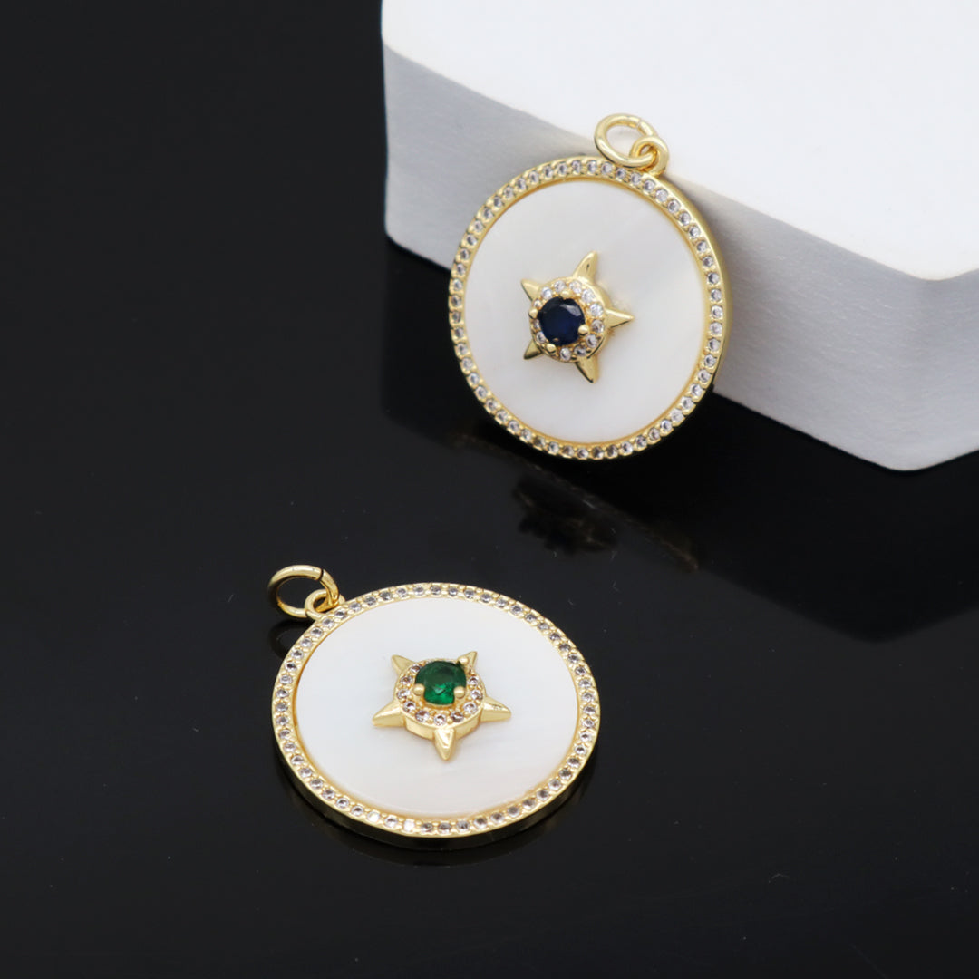 Miss Jewelry Gift Newest Fashion Wholesale Custom Factory Star Charm Necklace Pendant CZ Gold Plated Round Shell Star Pendant