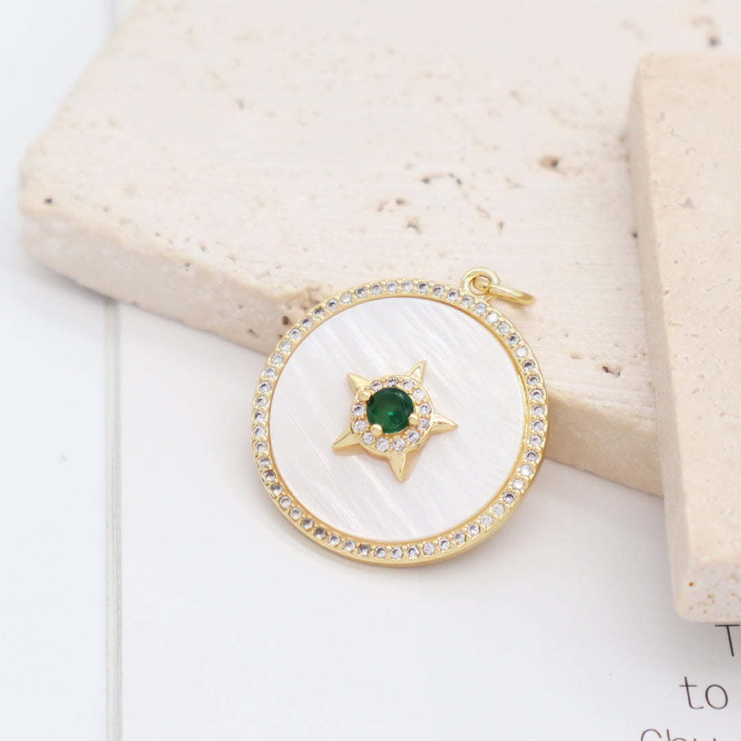 Miss Jewelry Gift Newest Fashion Wholesale Custom Factory Star Charm Necklace Pendant CZ Gold Plated Round Shell Star Pendant