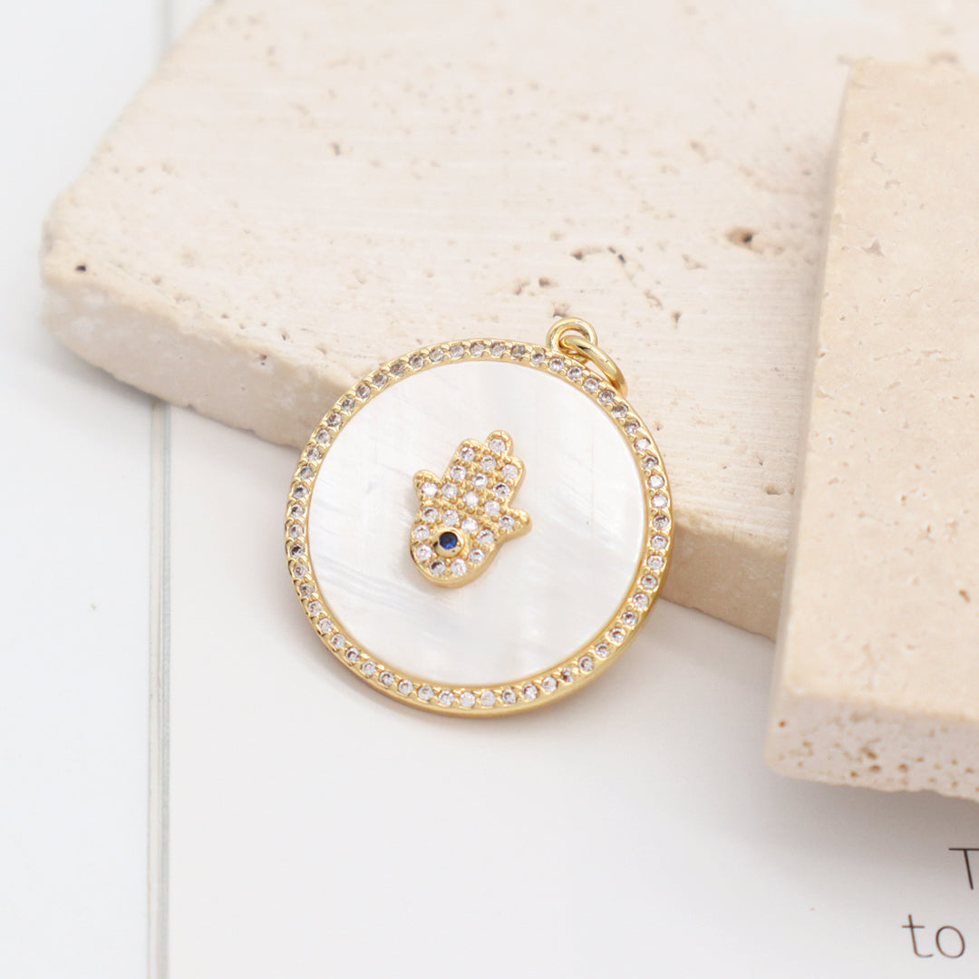Featured selections Trade Assurance Buyer Central Help Center Get the app Become a supplier Custom Women Diy Wholesale Manufacture Factory Round Hamsa Hand Necklace Pendant Charm CZ Gold Plated Shell Evil Eyes Pendant