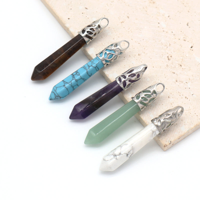 Wholesale Custom Various Natural Healing Crystal Energy Stone Charm Pendant Jewelry Hexagonal Natural Stone Pendant For Women
