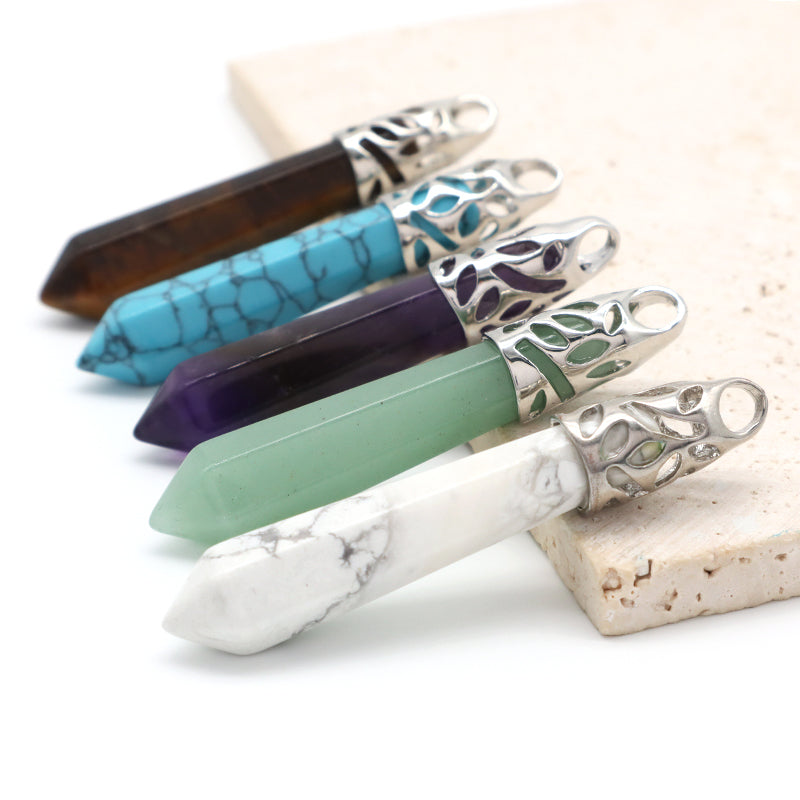 Wholesale Custom Various Natural Healing Crystal Energy Stone Charm Pendant Jewelry Hexagonal Natural Stone Pendant For Women