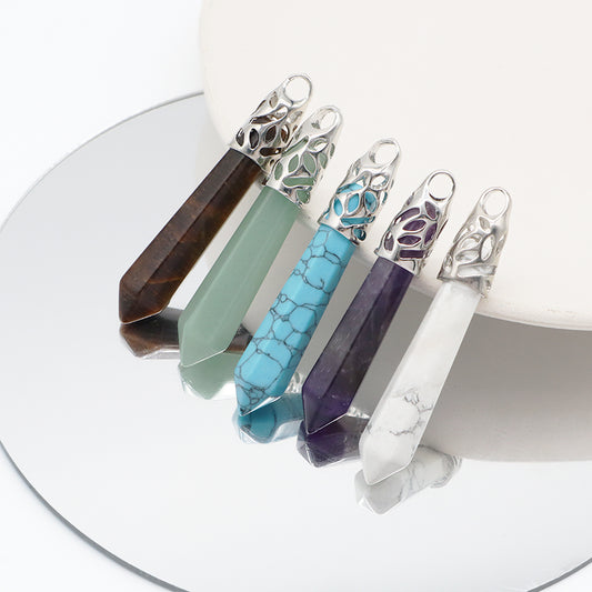 Wholesale Custom Various Natural Healing Crystal Energy Stone Charm Pendant Jewelry Hexagonal Natural Stone Pendant For Women