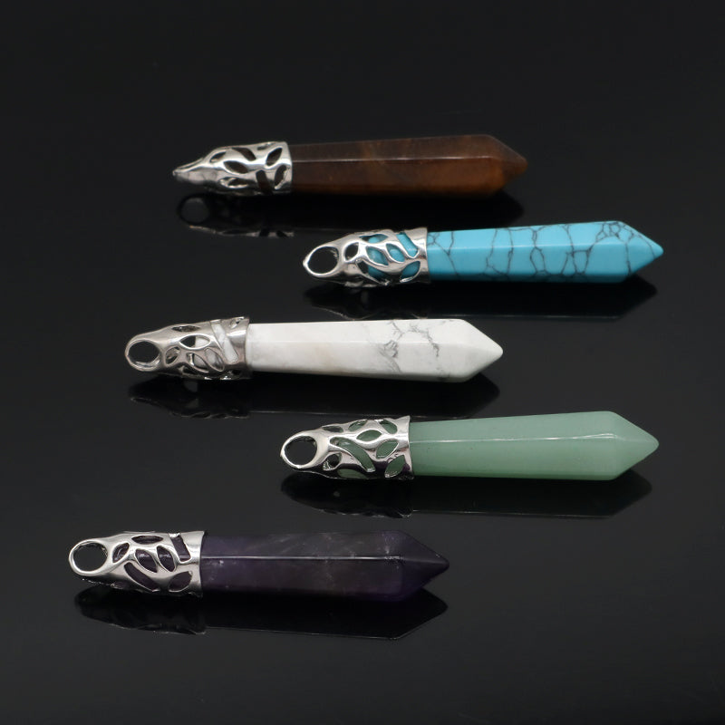 Wholesale Custom Various Natural Healing Crystal Energy Stone Charm Pendant Jewelry Hexagonal Natural Stone Pendant For Women