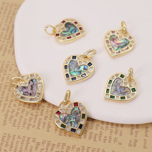 Custom DIY Jewelry Wholesale Various Color Shell Heart Shape Charm Pendant CZ Gold Plated Natural Shell Heart Necklace Pendant