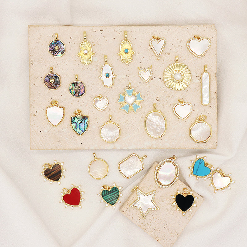 Manufacture Heart Shape Charm Pendant Jewelry DIY Various Color Custom CZ Gold Plated Natural Stone Heart Pendant For Necklace