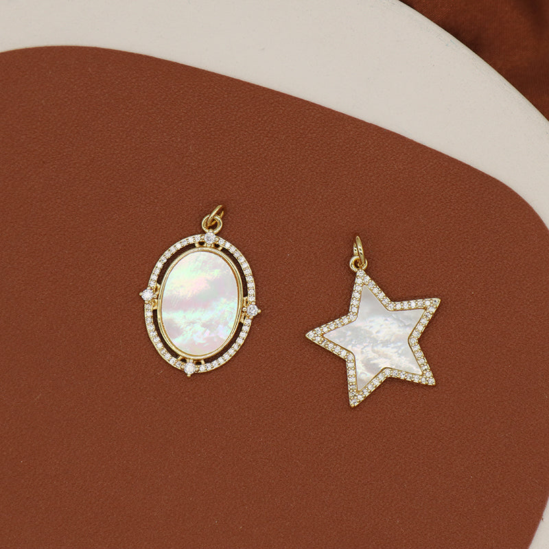 Good Quality Oval Star Charm Pendant Jewelry Wholesale Customized DIY CZ Gold Plated Natural Shell Star Pendant For Necklace