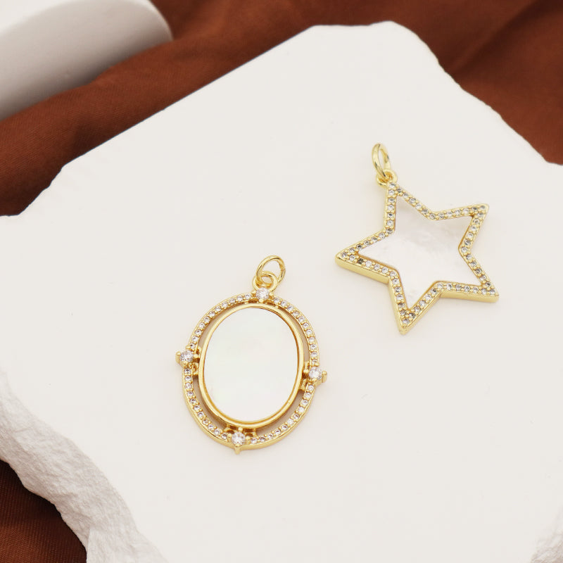 Good Quality Oval Star Charm Pendant Jewelry Wholesale Customized DIY CZ Gold Plated Natural Shell Star Pendant For Necklace