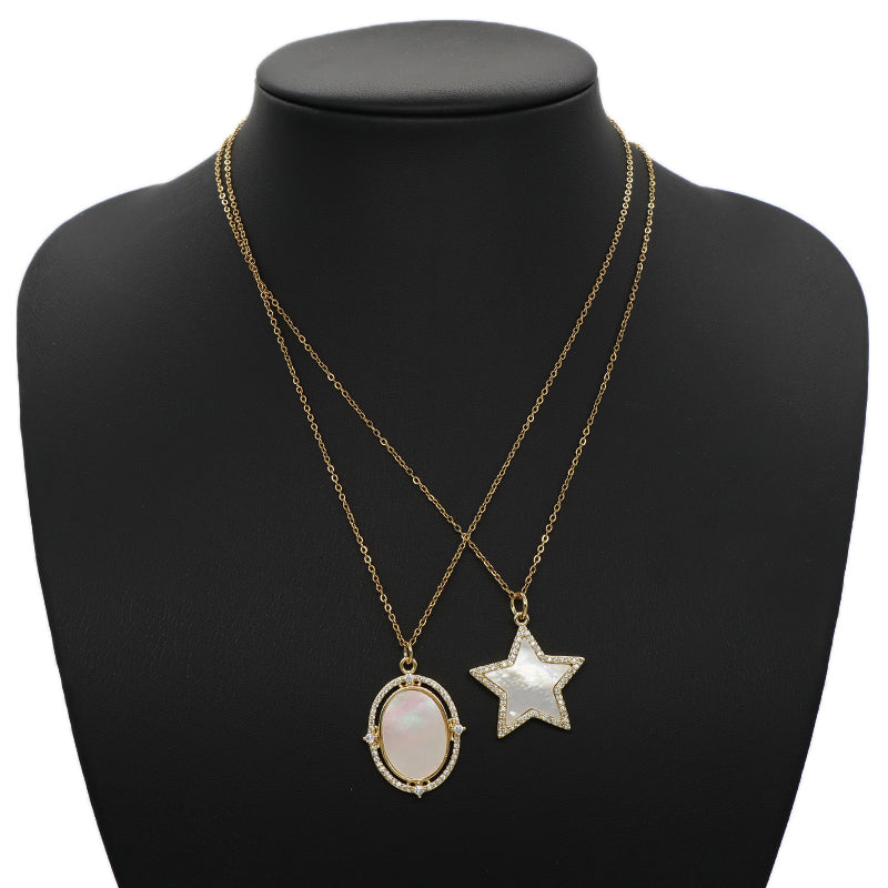 Good Quality Oval Star Charm Pendant Jewelry Wholesale Customized DIY CZ Gold Plated Natural Shell Star Pendant For Necklace