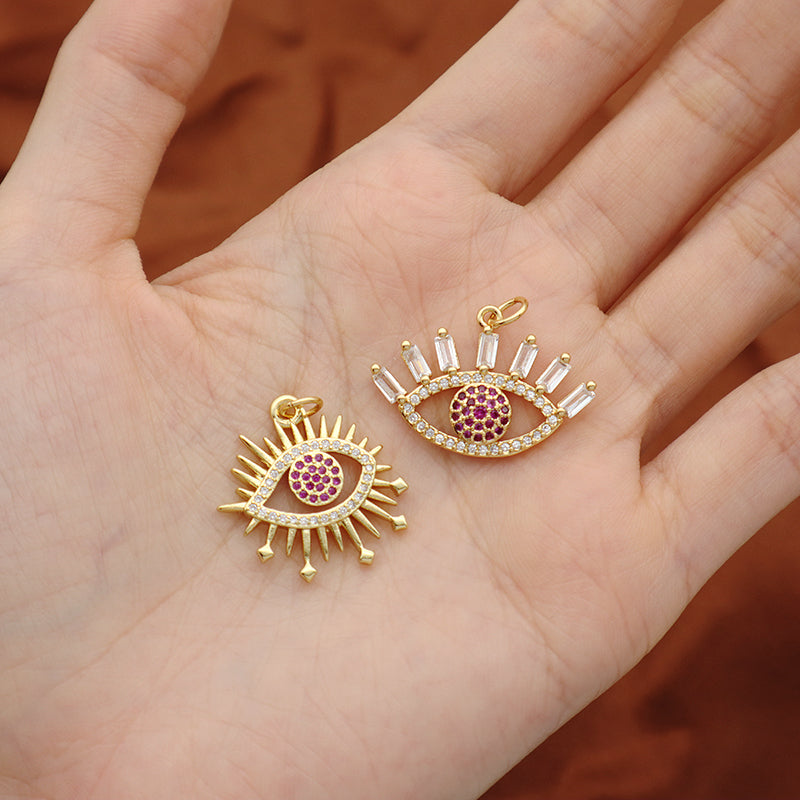 Hot Selling Customized Fashion Women Turkish Evil Eyes Jewelry Charm Diy Gold Plated CZ Devil Eyes Pendant For Bracelet Necklace