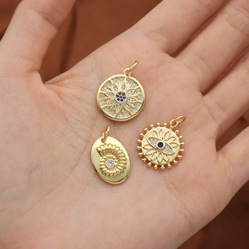 New Arrival Custom Fashion Women Evil Eyes Jewelry Charm Diy Gold Plated CZ Snail Flower Turkish Evil Eyes Pendant For Necklace