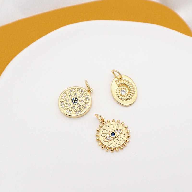 New Arrival Custom Fashion Women Evil Eyes Jewelry Charm Diy Gold Plated CZ Snail Flower Turkish Evil Eyes Pendant For Necklace