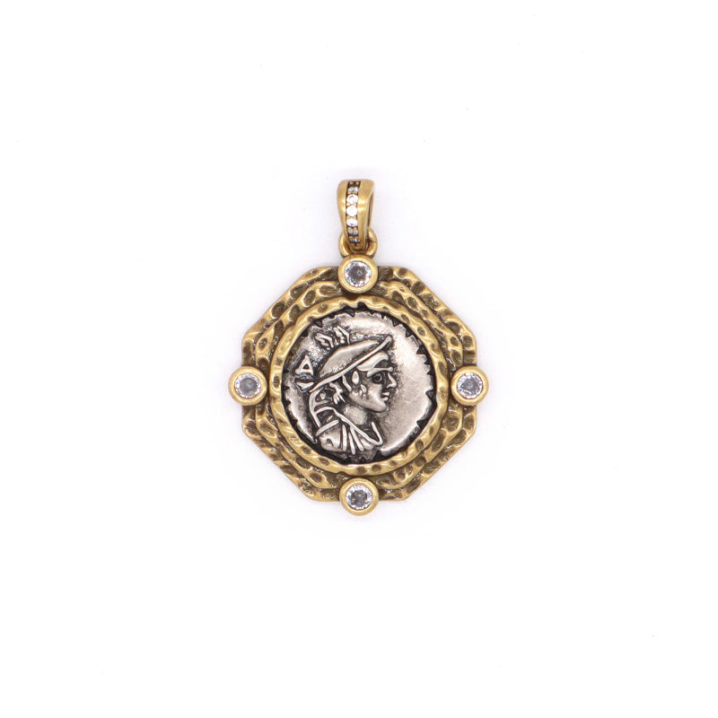China Factory Wholesale Customized Women Men Round Charm Necklace Pendant Jewelry CZ Gold Plated Vintage Head Sculpture Pendant