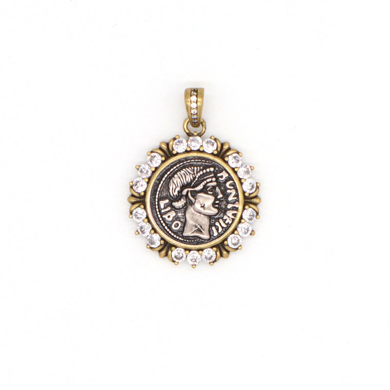 China Factory Wholesale Customized Women Men Round Charm Necklace Pendant Jewelry CZ Gold Plated Vintage Head Sculpture Pendant