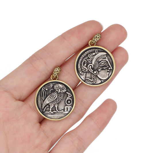 Wholesale Custom Women Men Round Necklace Charm Jewelry Gold Plated Vintage Owl Head Sculpture Pendant For Jewelry Making