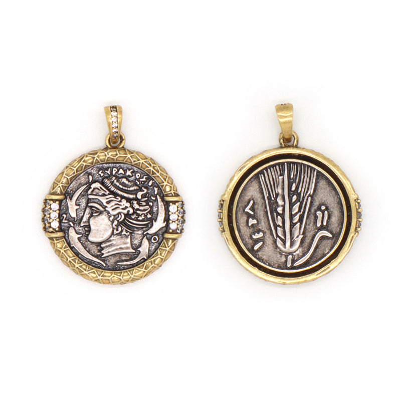 Diy Custom Factory Wholesale Women Men Round Charm Jewelry Gold Plated Vintage Two-sided Head Sculpture Pendant For Necklace