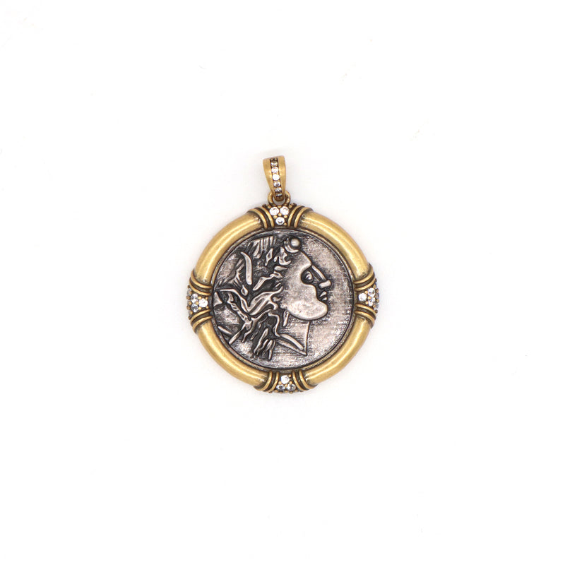 Diy Custom Factory Wholesale Women Men Round Charm Jewelry Gold Plated Vintage Two-sided Head Sculpture Pendant For Necklace